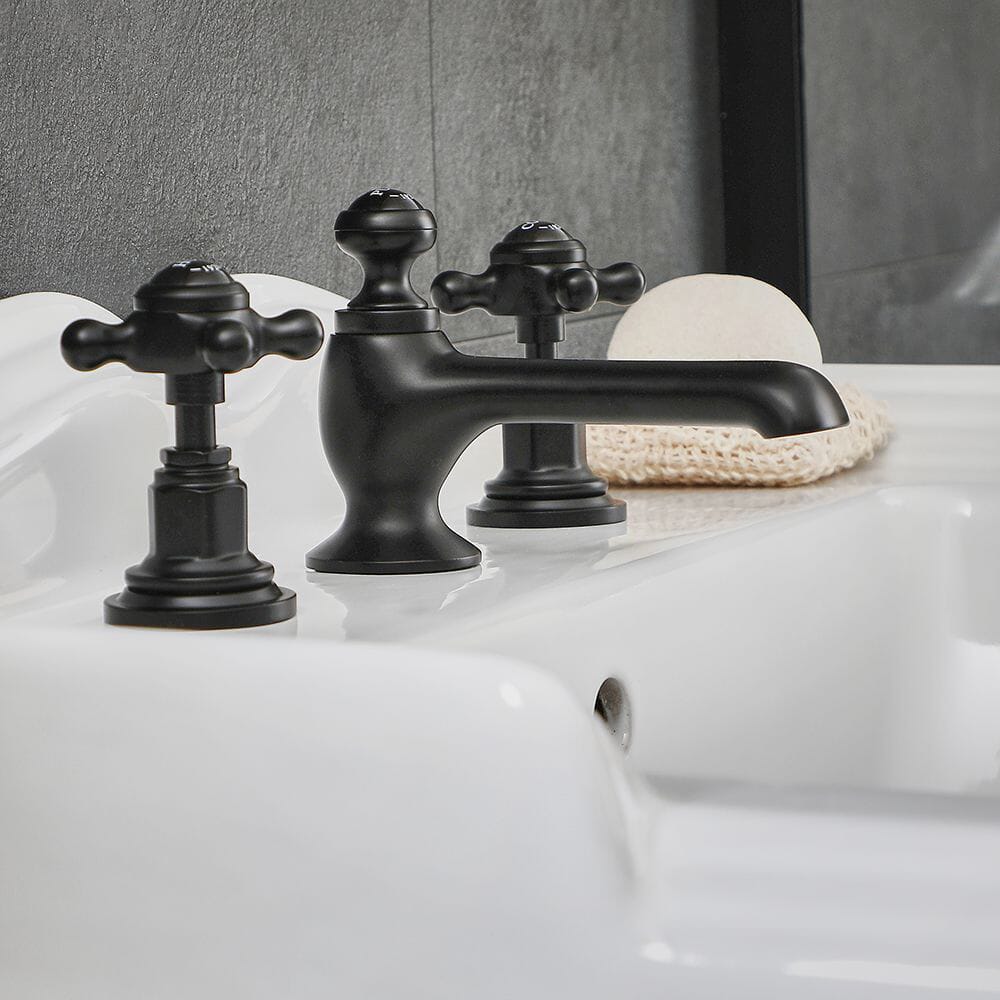 Rubinetto A Cascata Per Lavabo 3 Fori | Ottone Massiccio, Doppia Maniglia, Rame | Effetto Mini Cascata, 250 Mm Di Altezza