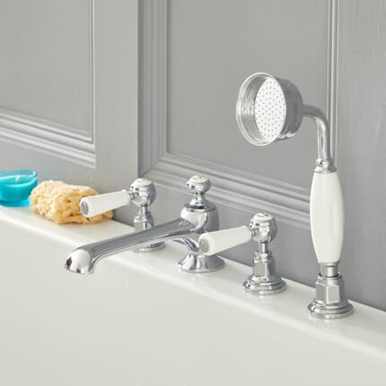 Rubinetto Miscelatore Vasca a 4 Fori con Doccetta Design Tradizionale con Maniglie a Leva Disponibile in Diversi Colori - Elizabeth