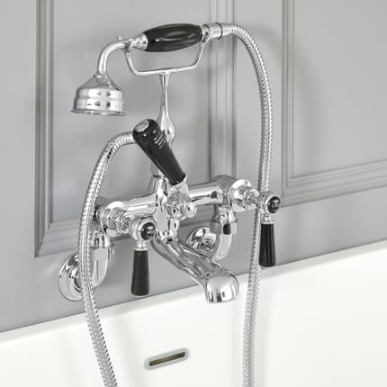Rubinetto Miscelatore Vasca Murale Design Tradizionale Finitura Cromata e Nera con Maniglia a Leva - Elizabeth