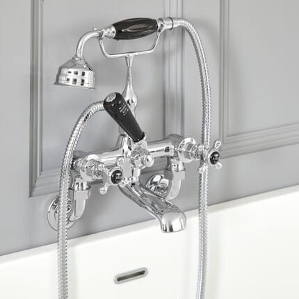 Rubinetto Miscelatore Vasca Murale Design Tradizionale Finitura Cromata e Nera con Maniglie a Croce - Elizabeth