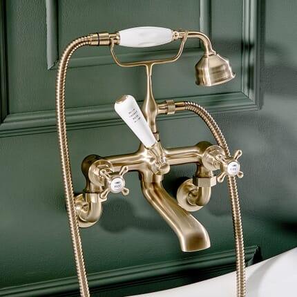 Miscelatore Tradizionale a Parete per Vasca da Bagno con Doccetta - Oro Satinato - Elizabeth