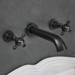 Rubinetto Miscelatore Murale a 3 Fori per Lavabo con Maniglie a Croce - Nero - Elizabeth
