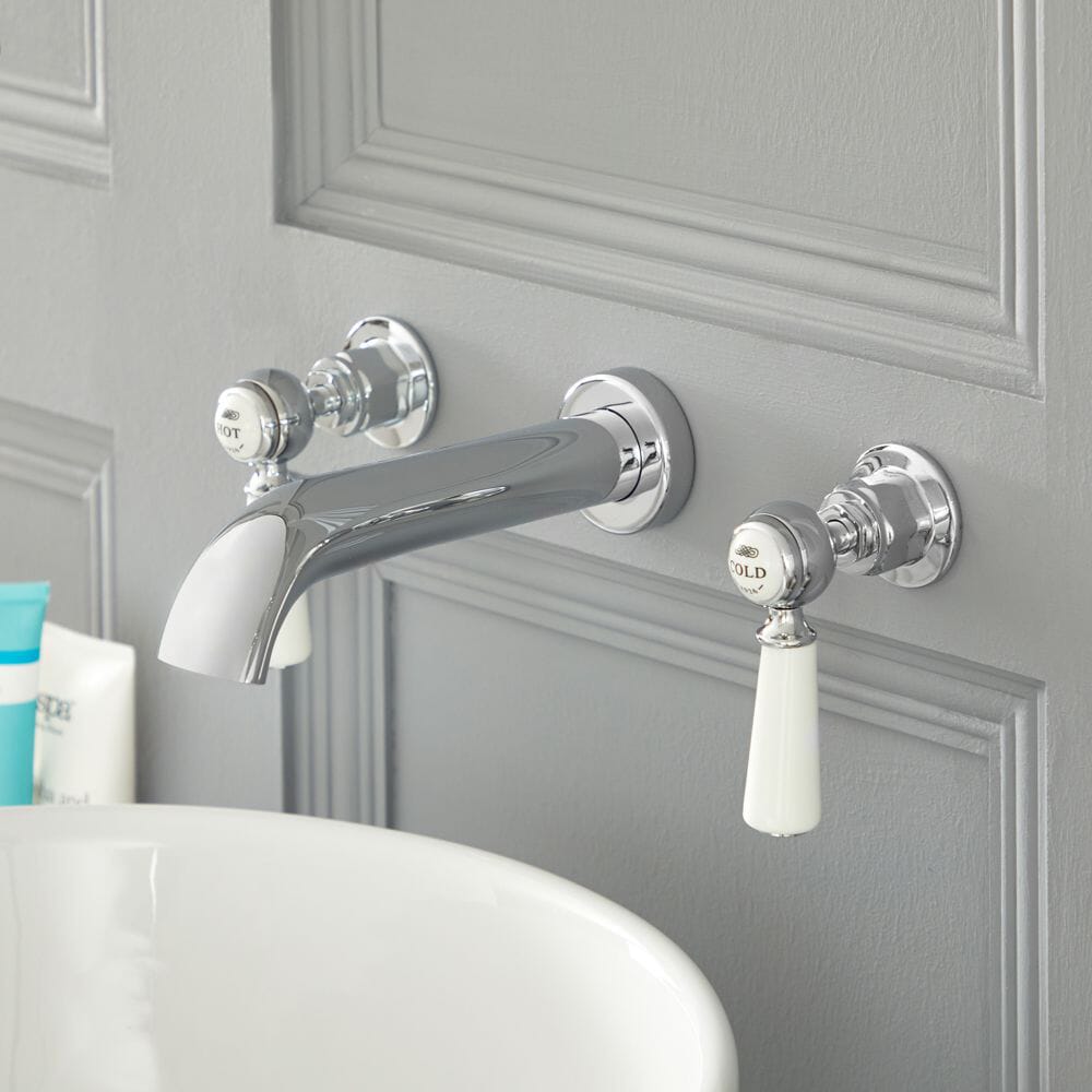 Rubinetto Miscelatore Lavabo a 3 Fori Murale Stile Tradizionale con Maniglie a Leva Disponibile in Diversi Colori - Elizabeth