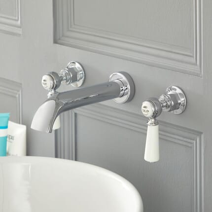 Rubinetto Miscelatore Lavabo a 3 Fori Murale Stile Tradizionale con Maniglie a Leva Disponibile in Diversi Colori - Elizabeth