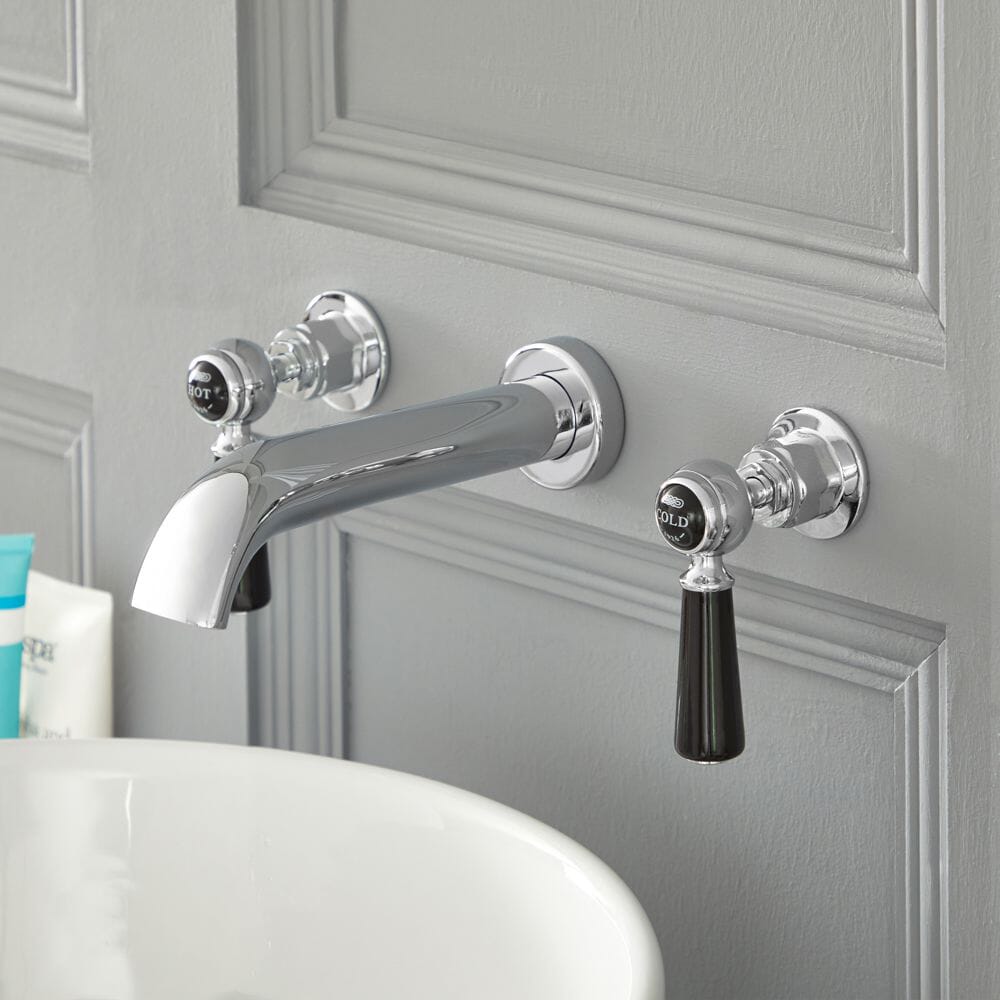 Rubinetto Miscelatore Lavabo a 3 Fori Murale Stile Tradizionale con Maniglie a Leva Disponibile in Diversi Colori - Elizabeth