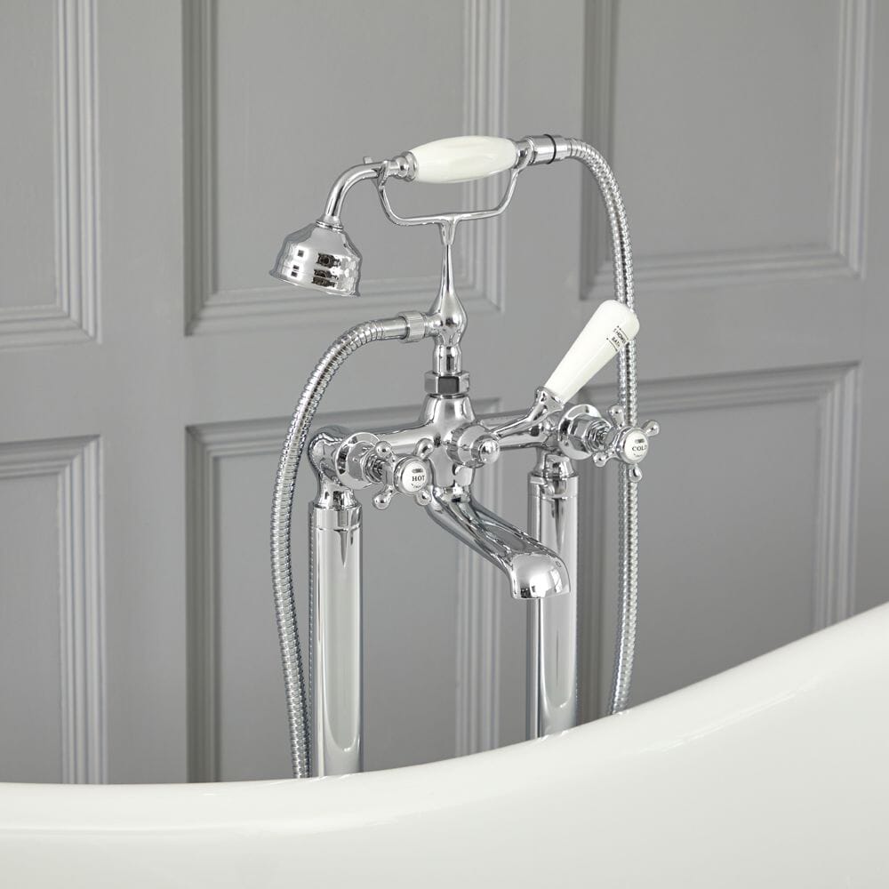 Hudson Reed Elizabeth - Rubinetto Miscelatore a Terra per Vasca con Doccetta Design Tradizionale e Maniglie a Croce Disponibile in Diverse Finiture