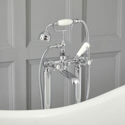Hudson Reed Elizabeth - Rubinetto Miscelatore a Terra per Vasca con Doccetta Design Tradizionale e Maniglie a Croce Disponibile in Diverse Finiture