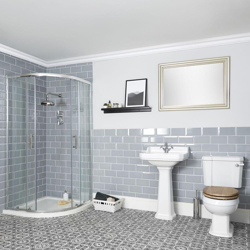 Set Bagno Tradizionale Completo di Box Doccia Angolare, Sanitario Monoblocco e Lavabo con Colonna - Richmond