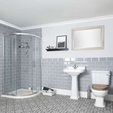Set Bagno Tradizionale Completo di Box Doccia Angolare, Sanitario Monoblocco e Lavabo con Colonna - Richmond