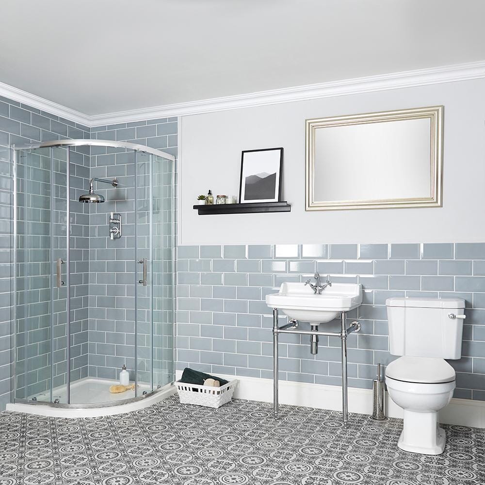 Set Bagno Tradizionale Completo di Box Doccia Angolare, Sanitario Monoblocco e Consolle con Lavabo con Struttura - Richmond