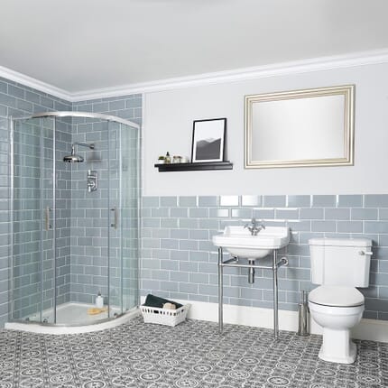 Set Bagno Tradizionale Completo di Box Doccia Angolare, Sanitario Monoblocco e Consolle con Lavabo con Struttura - Richmond