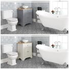 Set bagno Tradizionale con Vasca Freestanding, Mobile da 645mm con Lavabo da Appoggio e Sanitario WC a Scarico Orizzontale - Thornton