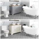 Set bagno Tradizionale con Vasca Freestanding, Mobile da 1200mm con Lavabo da Appoggio e Sanitario WC a Scarico Orizzontale - Thornton