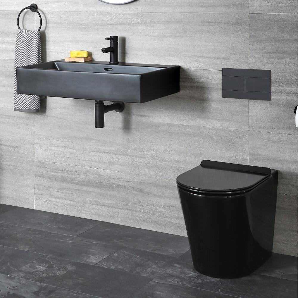 Set Bagno con Sanitario Filo Parete e Lavabo Sospeso Nero - Nox