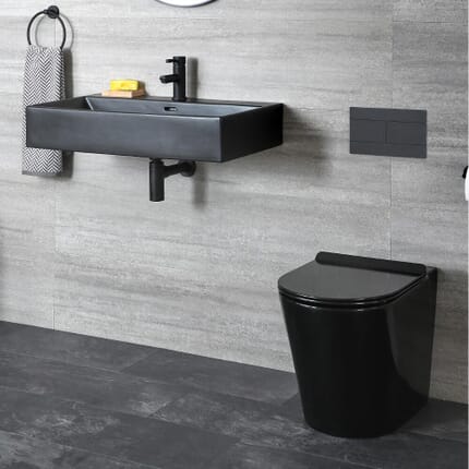 Set Bagno con Sanitario Filo Parete e Lavabo Sospeso Nero - Nox
