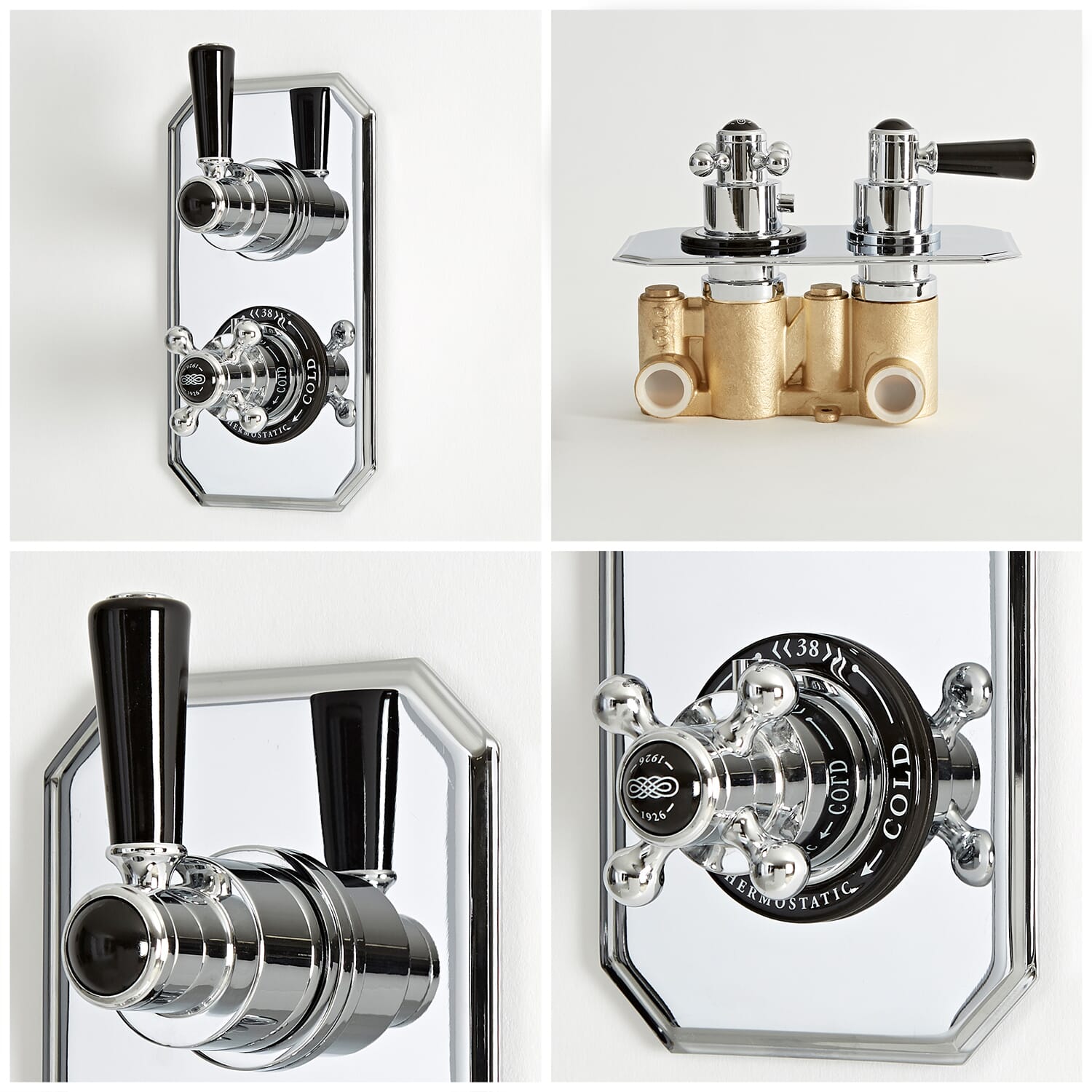 Kit Doccia Tradizionale Completo di Miscelatore Termostatico con Soffione Doccia da 200mm e Doccetta con Asta Saliscendi - Cromata e Nera - Elizabeth
