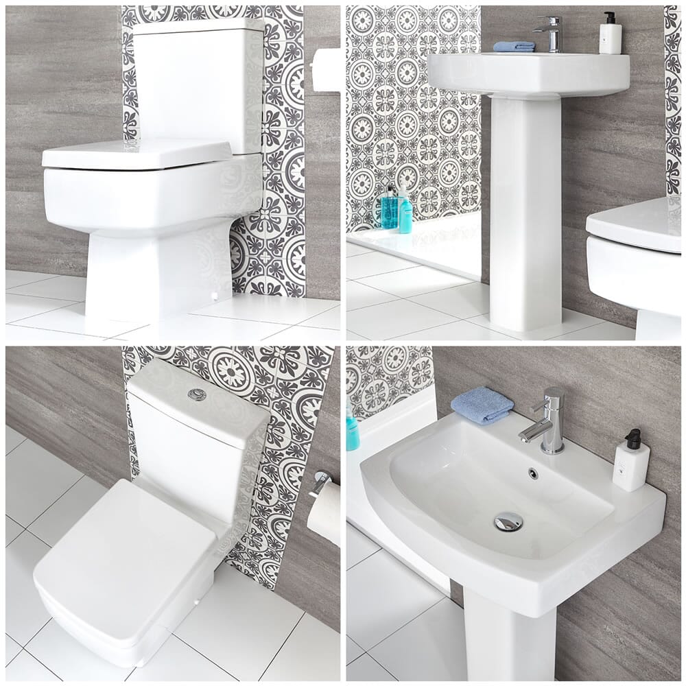 Set Bagno Moderno Completo di Sanitario Filo Parete e Lavabo con Colonna - Sandford