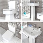 Set Bagno Moderno Completo di Sanitario Filo Parete e Lavabo con Colonna - Sandford