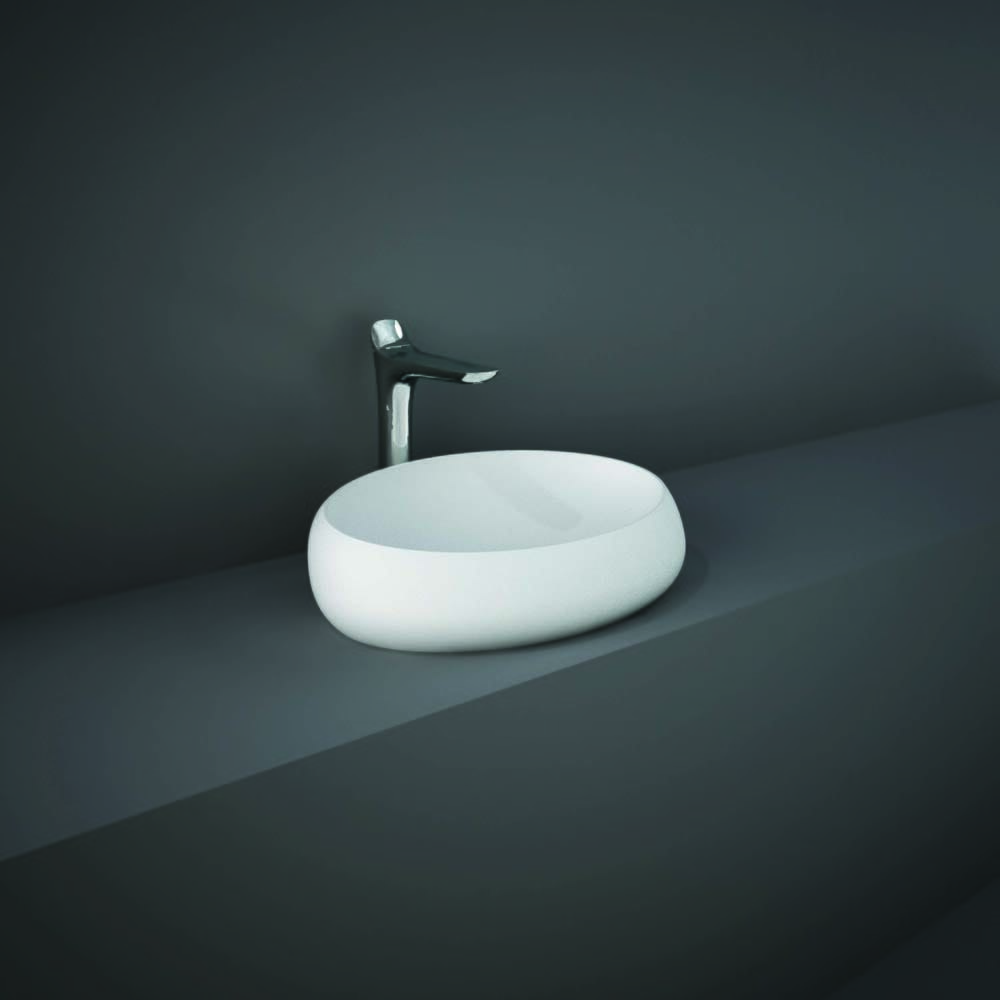 Lavabo da Appoggio Ovale Moderno - Bianco Opaco - 580mm x 400mm (Senza Fori per la Rubinetteria) - Hudson Reed x RAK Cloud