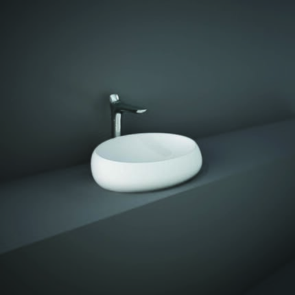 Lavabo da Appoggio Ovale Moderno - Bianco Opaco - 580mm x 400mm (Senza Fori per la Rubinetteria) - Hudson Reed x RAK Cloud