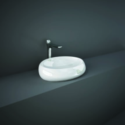 Lavabo da Appoggio Ovale Moderno - Bianco Lucido - 580mm x 400mm (Senza Fori per la Rubinetteria) - Hudson Reed x RAK Cloud
