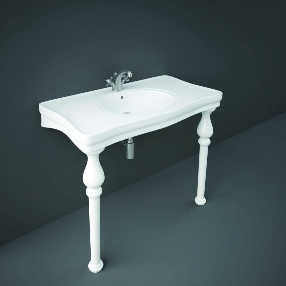 Lavabo Consolle Tradizionale - Bianco Lucido - 1082mm x 605mm - Scelta di Fori per Rubinetti - Hudson Reed x RAK Washington