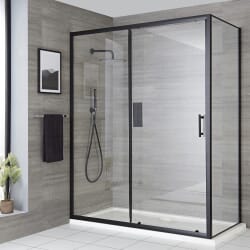 Porta Doccia Scorrevole Angolare Nera con Piatto Doccia - Diverse Misure Disponibili - Nox