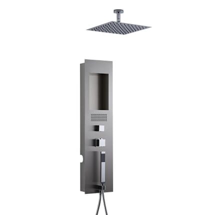 Pannello Doccia Idromassaggio Termostatico da Incasso Soffione Doccia Quadrato 200mm e Braccio Doccia Murale - Lisse