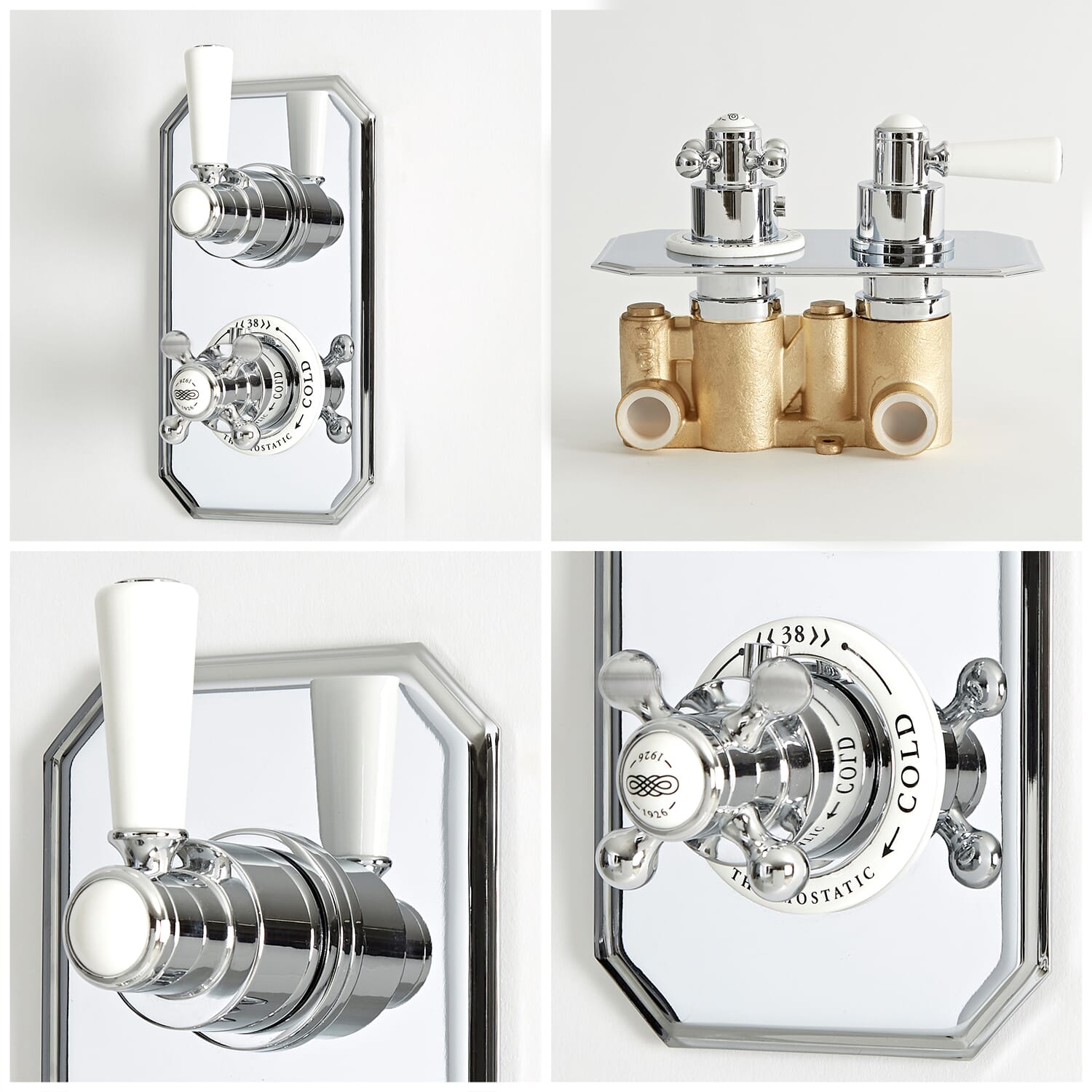 Kit Doccia Tradizionale Completo di Miscelatore Termostatico con Soffione Doccia da 200mm a soffitto e Doccetta con Asta Saliscendi - Cromato e Bianco - Elizabeth