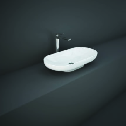 Lavabo da Appoggio Ovale Moderno - Bianco Lucido - 700mm x 350mm (Senza Fori per Rubinetteria) - Hudson Reed x RAK Des