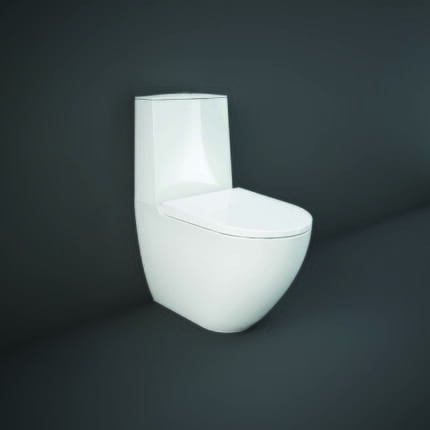 Sanitario Moderno Monoblocco senza Brida con Sensore di Risciacquo e  Sedile a Chiusura Rallentata - Bianco Lucido - Hudson Reed x RAK Des