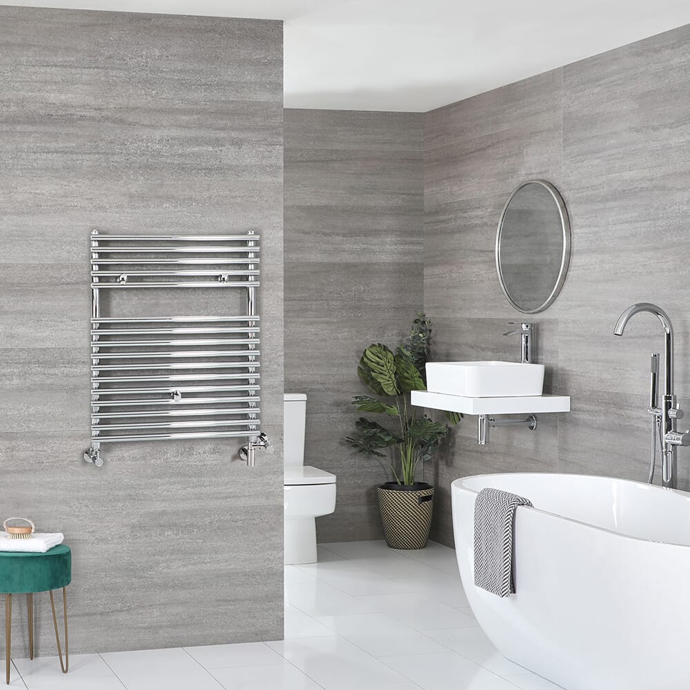 Scaldasalviette Misto Cromato  - 730mm x 450mm - incl. 300 Watt Elemento Riscaldante, Raccordo a T e Valvole -Arno