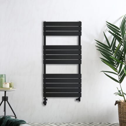 Scaldasalviette Misto Nero Piatto - incl. Elemento Riscaldante e Valvole - Scelta di Dimensioni e copricavo -  Lustro