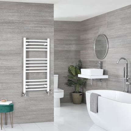 Scaldasalviette Misto Bianco Curvo - 1000mm x 500mm - incl. 400 Watt Elemento Riscaldante, Raccordo a T e Valvole -Ive