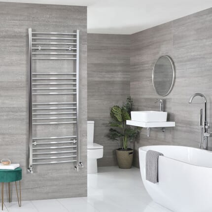 Scaldasalviette Misto Cromato Curvo - 1600mm x 500mm - incl. 400 Watt Elemento Riscaldante, Raccordo a T e Valvole - Kent