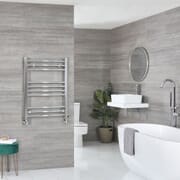 Scaldasalviette Misto Cromato Curvo - 800mm x 600mm - incl. 300 Watt Elemento Riscaldante, Raccordo a T e Valvole - Kent