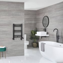 Scaldasalviette Misto Matt Nero Piatto - 600mm x 400mm - incl. 200 Watt Elemento Elettrico Riscaldante, Raccordo a T e Valvole - Nox