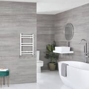 Scaldasalviette Misto Bianco Piatto - 600mm x 400mm - incl. 200 Watt Elemento Elettrico Riscaldante, Raccordo a T e Valvole - Ive
