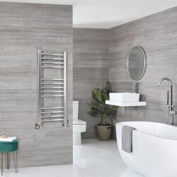 Scaldasalviette Misto Cromato Piatto - 1000mm x 400mm - incl. 300 Watt Elemento Elettrico Riscaldante, Raccordo a T e Valvole - Kent