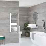 Scaldasalviette Misto Bianco Piatto - 1000mm x 400mm - incl. 400 Watt Elemento Elettrico Riscaldante, Raccordo a T e Valvole - Ive