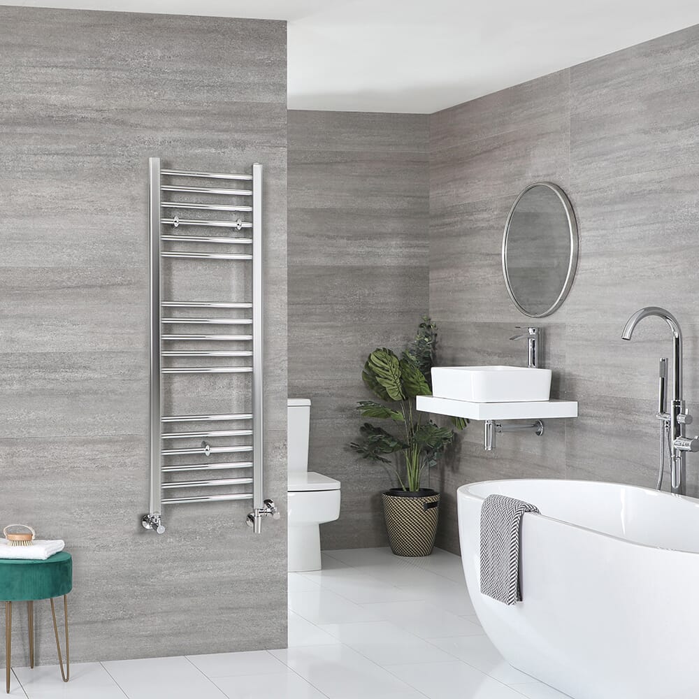 Scaldasalviette Misto Cromato Piatto - 1200mm x 400mm - incl. 300 Watt Elemento Elettrico Riscaldante, Raccordo a T e Valvole - Kent