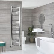 Scaldasalviette Misto Cromato Piatto - 1800mm x 400mm - incl. 800 Watt Elemento Elettrico Riscaldante, Raccordo a T e Valvole - Kent