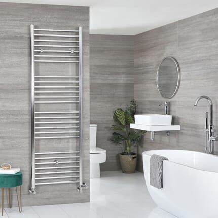 Scaldasalviette Misto Cromato Piatto - 1800mm x 500mm - incl. 1000 Watt Elemento Elettrico Riscaldante, Raccordo a T e Valvole - Kent