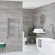 Scaldasalviette Misto Cromato Piatto - 800mm x 600mm - incl. 300 Watt Elemento Elettrico Riscaldante, Raccordo a T e Valvole - Kent