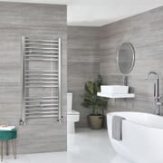 Scaldasalviette Misto Cromato Piatto - 1200mm x 600mm - incl. 400 Watt Elemento Elettrico Riscaldante, Raccordo a T e Valvole - Kent