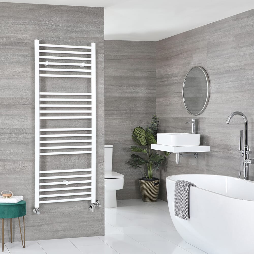 Scaldasalviette Misto Bianco Piatto - 1600mm x 600mm - incl. 800 Watt Elemento Elettrico Riscaldante, Raccordo a T e Valvole - Ive