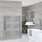 Scaldasalviette Misto Cromato Piatto - 1200mm x 1000mm - incl. 600 Watt Elemento Elettrico Riscaldante, Raccordo a T e Valvole - Kent