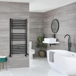 Scaldasalviette Misto Nero Piatto - incl. Elemento Elettrico Riscaldante, Raccordo a T e Valvole - Scelta di Dimensioni - Kent