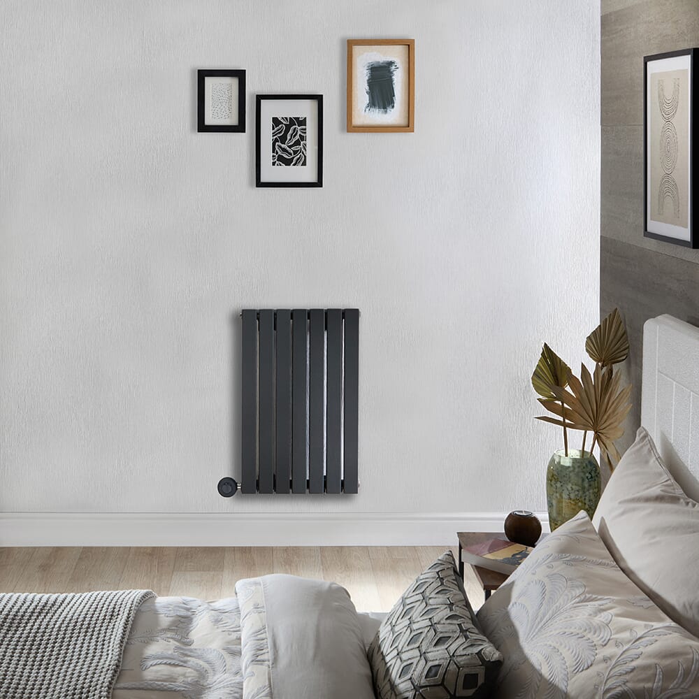 Radiatore Elettrico di Design Orizzontale Piatto - Antracite - 635mm x 413mm (Pannello Singolo) - con Elemento Elettrico Termostatico Wi-Fi - Sloane - ECOSO by Hudson Reed