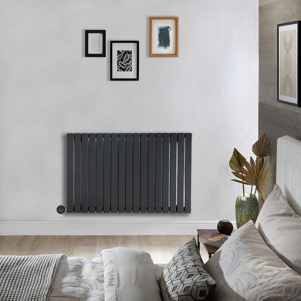 Radiatore Elettrico di Design Orizzontale Piatto - Antracite - 635mm x 1000mm (Pannello Singolo) - con Elemento Elettrico Termostatico Wi-Fi - Sloane - ECOSO by Hudson Reed
